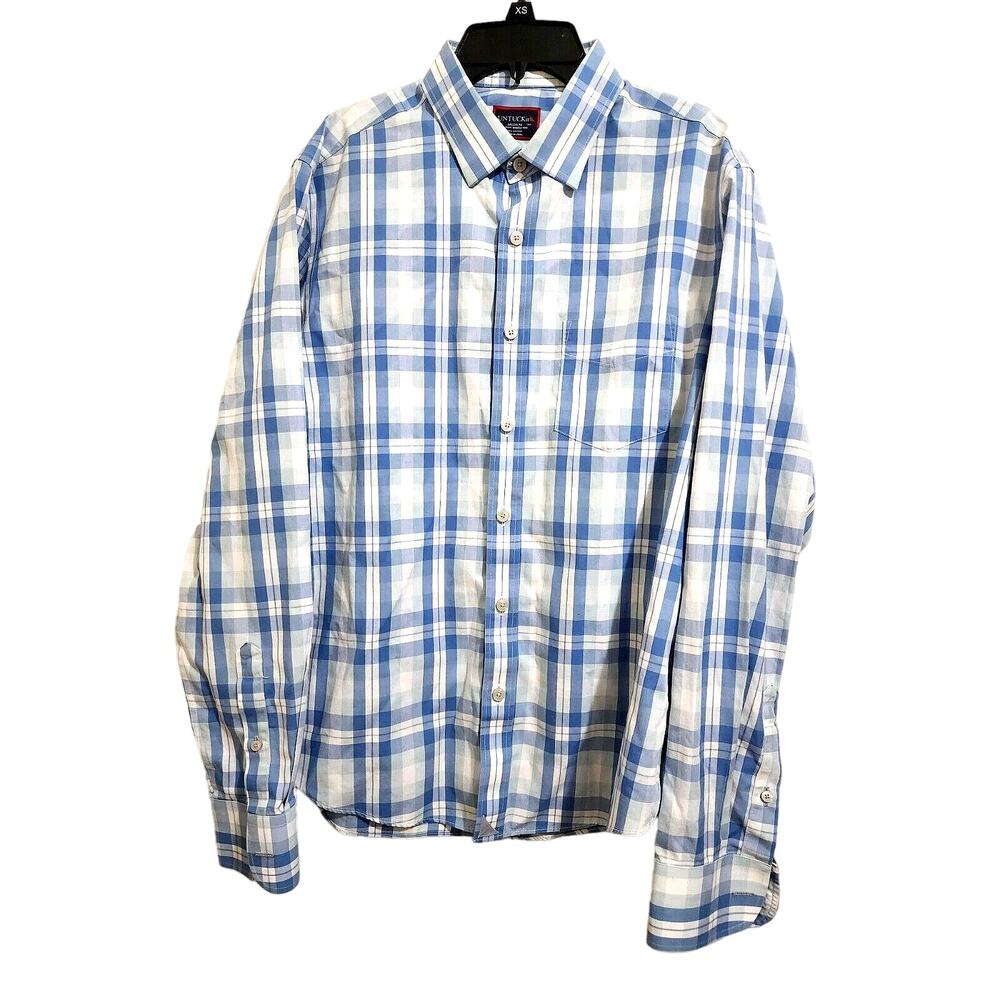 UNTUCKit M Medium Long Sleeve Light Plaid Check Mens Shirt Blue White